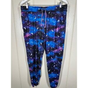 Briefly Stated Pajama Pants Womens L Blue Galaxy Moon Star Jogger Sleepwear 7817